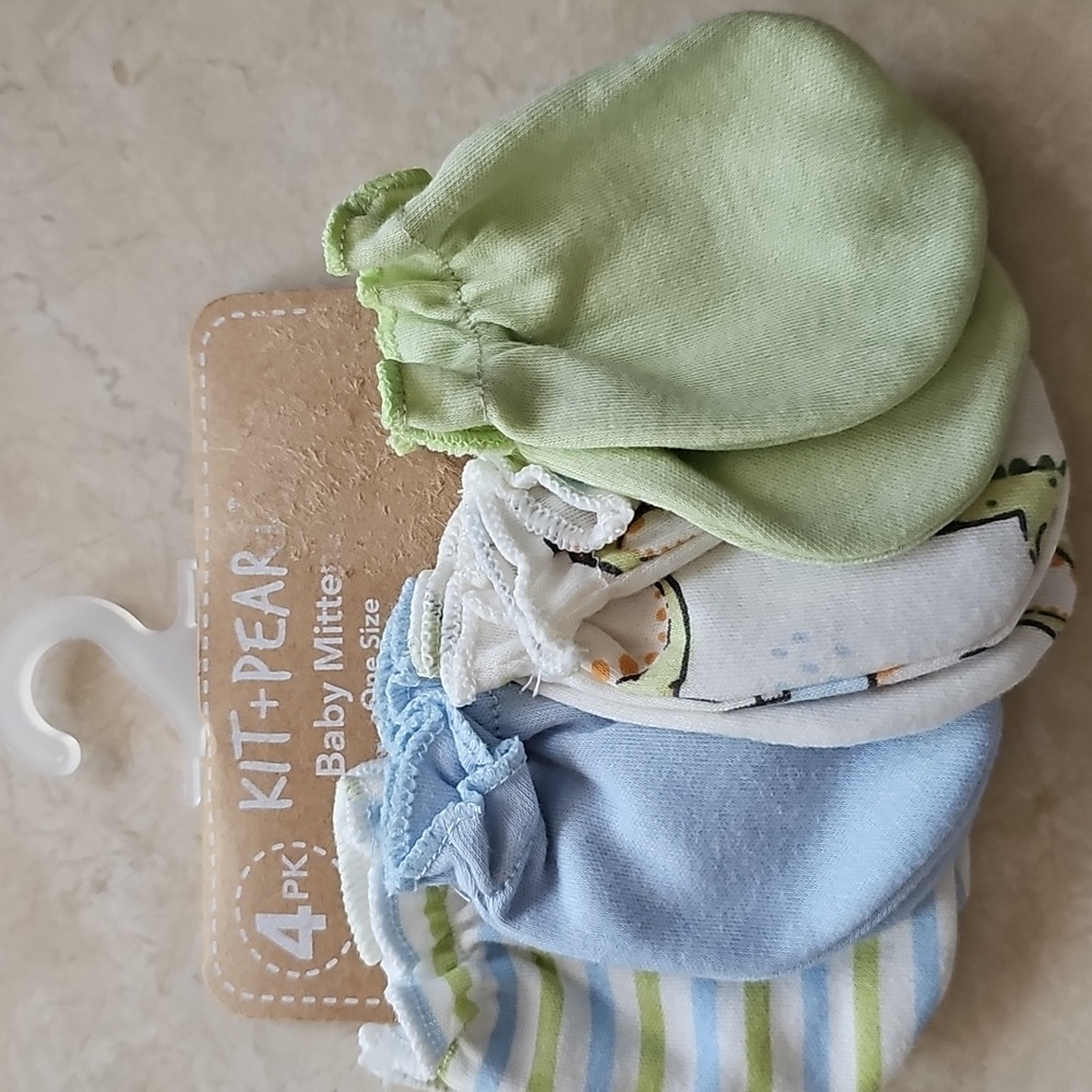 Baby Mittens 4-Pack - Blue, Green, White